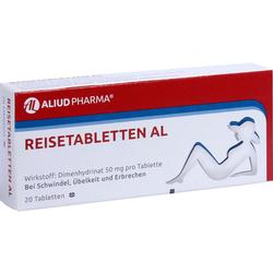 Eine Packung Tabletten gegen Reisekrankheit von Aliud Pharma.