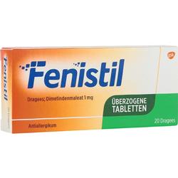 Eine orange-weiße Packung Fenistil Tabletten gegen Allergien.