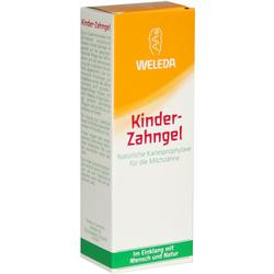 Die Verpackung zeigt Weleda Kinder-Zahngel für Milchzähne.