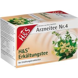 Packung mit H&S Erkältungstee und Abbildungen von Pflanzen.