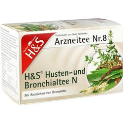 Packung von H&S Husten- und Bronchialtee mit Abbildung von Kräutern.