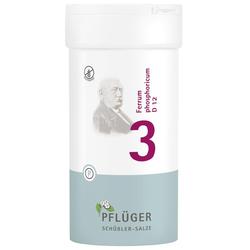 Weiße Dose mit der Aufschrift "Ferrum phosphoricum D12" und einer großen Nummer 3.
