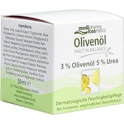 Weiße Schachtel mit Olivenöl-Creme für trockene, empfindliche Haut.
