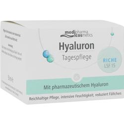 Weiße Box von Hyaluron Tagespflege mit LSF 15 für feuchtigkeitsspendende Hautpflege.